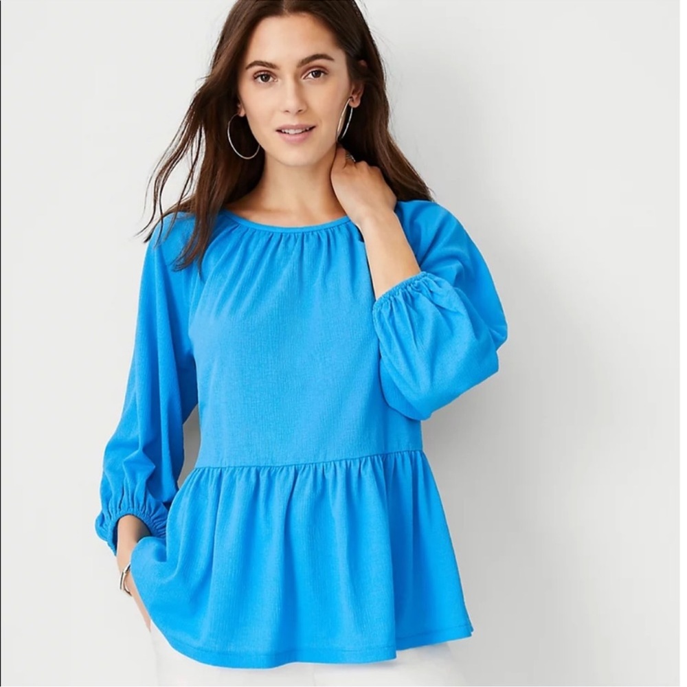 Ann Taylor Turquoise Peplum Blouse Large